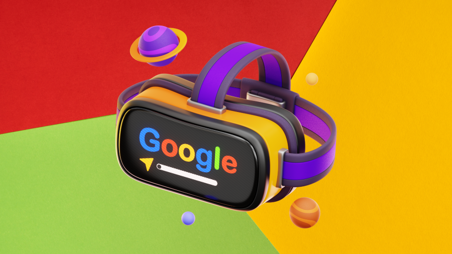 image of google colors with a google VR heatset