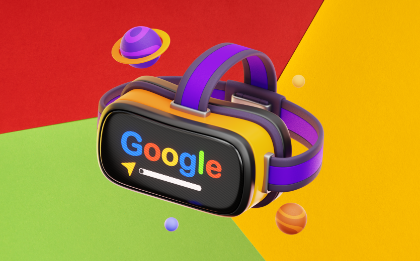 Image of google colors with a google vr headset